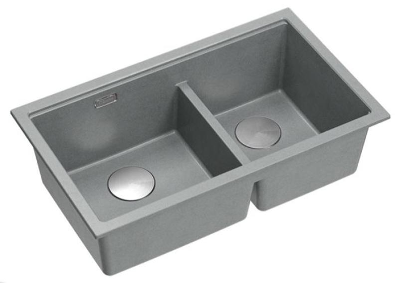 Quadri Newport II Dubbele Grijze Graniet Opbouw Spoelbak 76x45 cm met RVS plug 1208971370