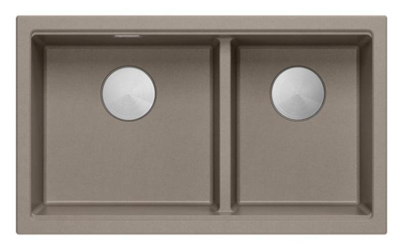 Quadri Newport II Dubbele Taupe Graniet Onderbouw Spoelbak 702 x 390 mm met RVS plug 1208971387