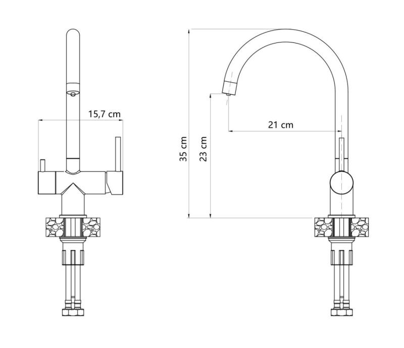 OUTLET  BEKRAST Quadri Leichester Keukenmengkraan PVD Goud 3-weg met een extra aansluiting voor gefilterd water 1208971397