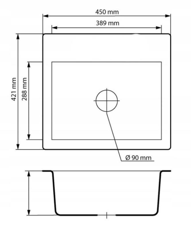 Graniteland Nera Granieten Spoelbak 45x42 cm Witte Opbouw met Kraangatbank en RVS Plug 1208971435