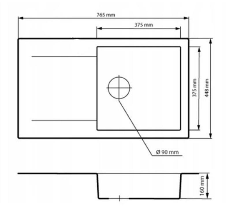 Graniteland Liri Granieten Arduin hardsteen look spoelbak met afdruipgedeelte 765x448 mm 1208971437
