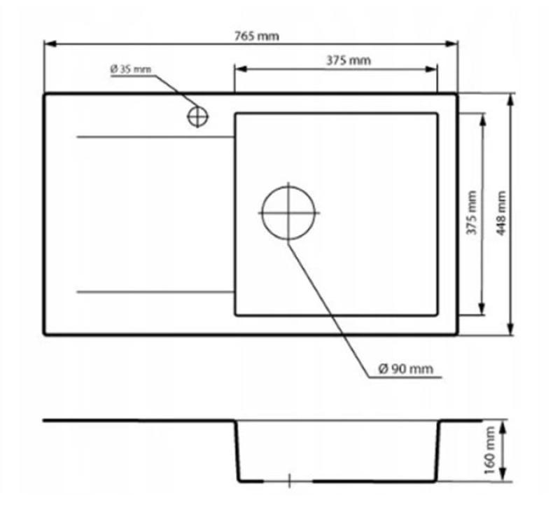 Graniteland Liri Granieten Grijze spoelbak met afdruipgedeelte 765x448 mm 1208971441