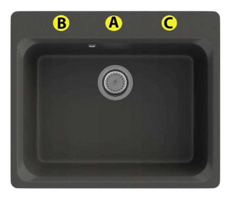 Graniteland Vastone Granieten Spoelbak 619x522 mm Zwart Opbouw met Kraangatbank en RVS Plug 1208971443