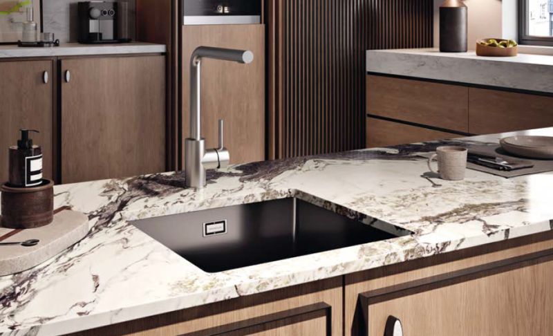 Ausmann Ceramic Ember Keramische Mat Zwarte Vierkant  Spoelbak Opbouw en Onderbouw 40 x 40 cm met Gouden  plug 1208971486