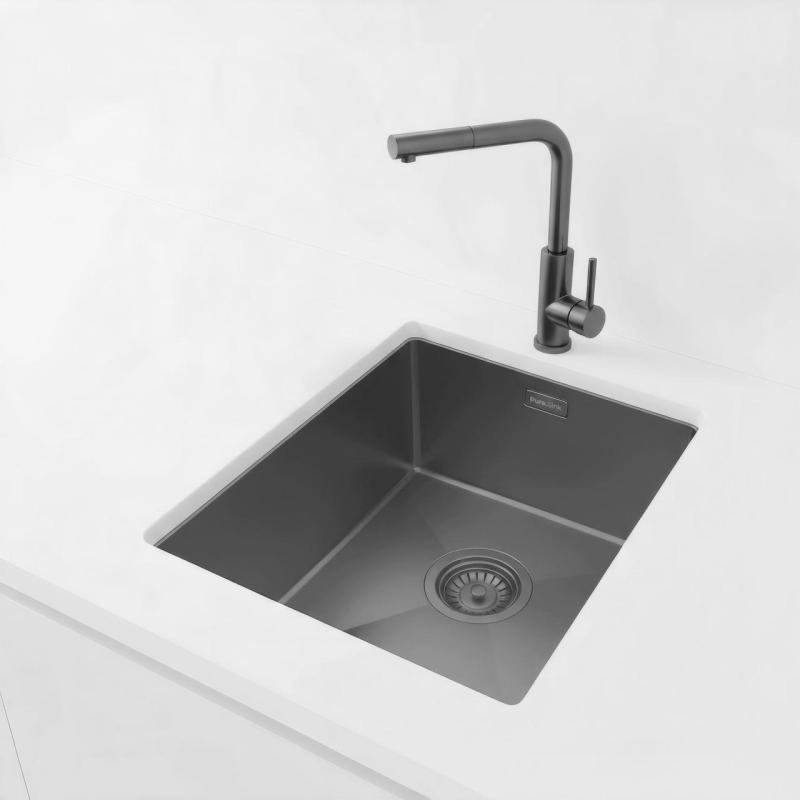 Pure.Sink Luxion Gun metal spoelbak 36x40 cm onderbouw, vlakinbouw en opbouw PLX3640-61
