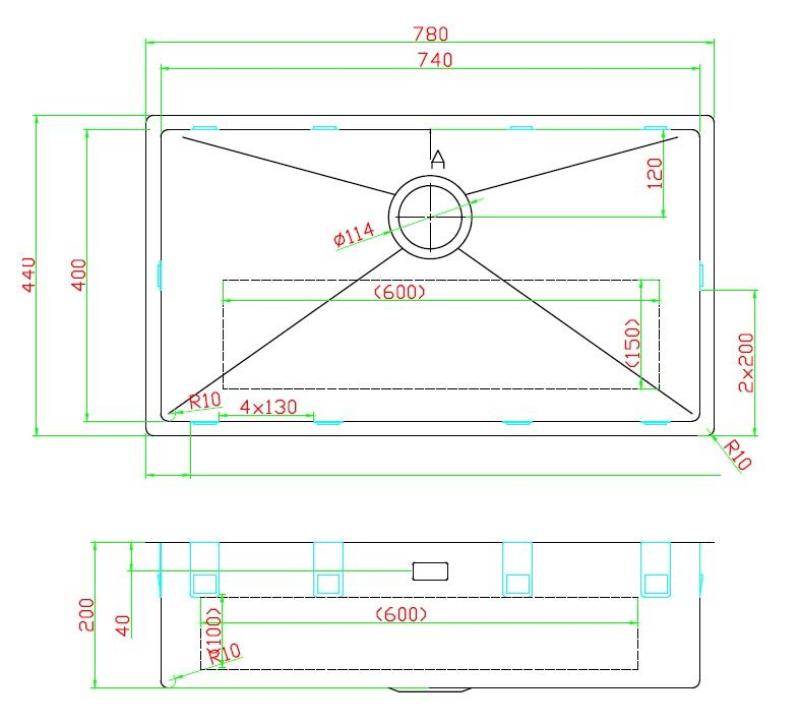 Pure.Sink Luxion Grote PVD Zwarte spoelbak 74x40 cm onderbouw, vlakinbouw en opbouw PLX7440-63