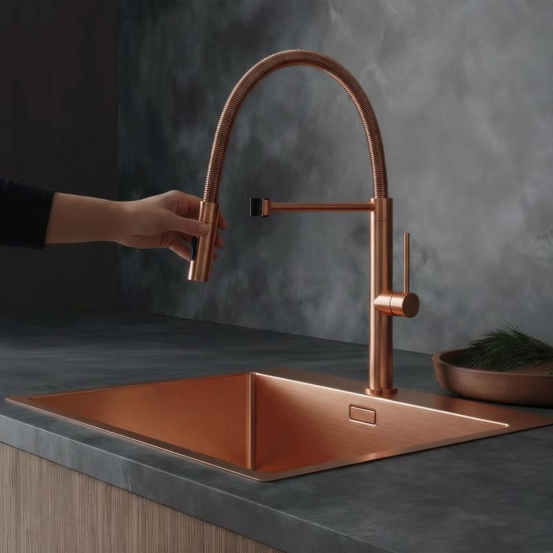 Pure.Sink Luxion Koperen keukenkraan profi met flexibele uitloop en 2 straalsoorten PLXFLEX-62