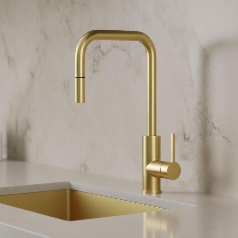 Pure.Sink Luxion Gouden keukenkraan square met uittrekbare uitloop PLXSQUA-60