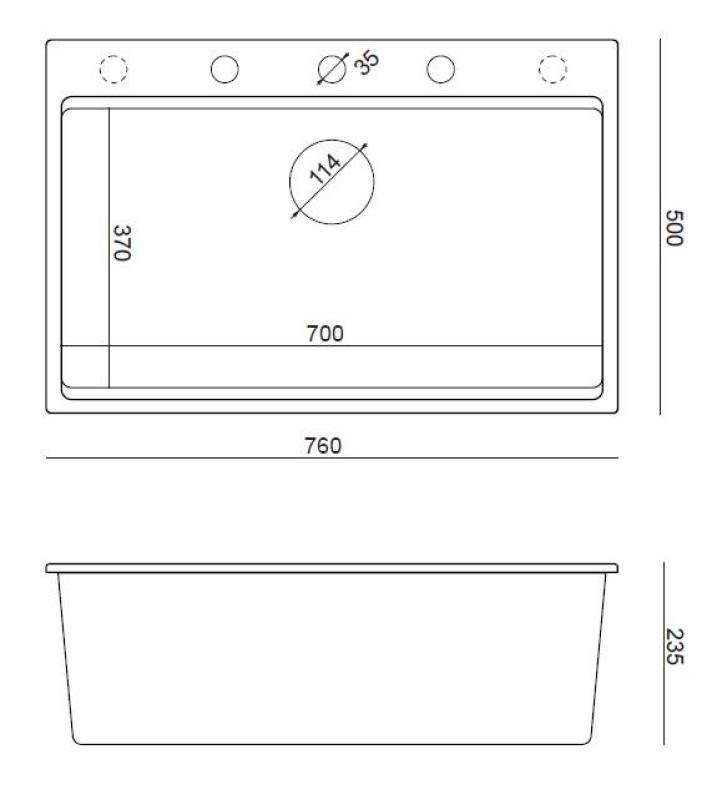 Quadri Hard Rock Beige granieten opbouw grote spoelbak 76x50cm inclusief koperen plug en accessoires 1208971750