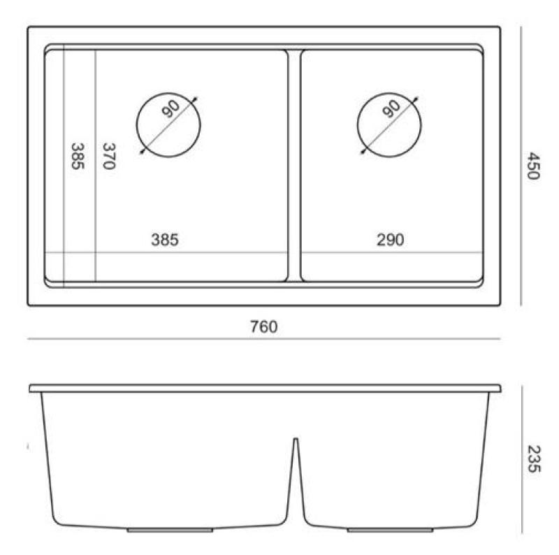 Quadri Newport II Dubbele Beige Graniet Opbouw Spoelbak 76x45 cm met RVS plug 1208971754