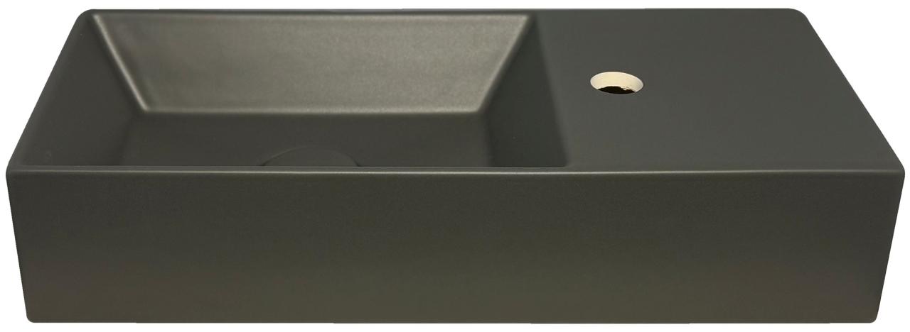 OUTLET Flavio Murano keramisch fontein antraciet wasbakje 55x25 cm met kraangat rechts met plug in zelfde kleur - Productafbeelding