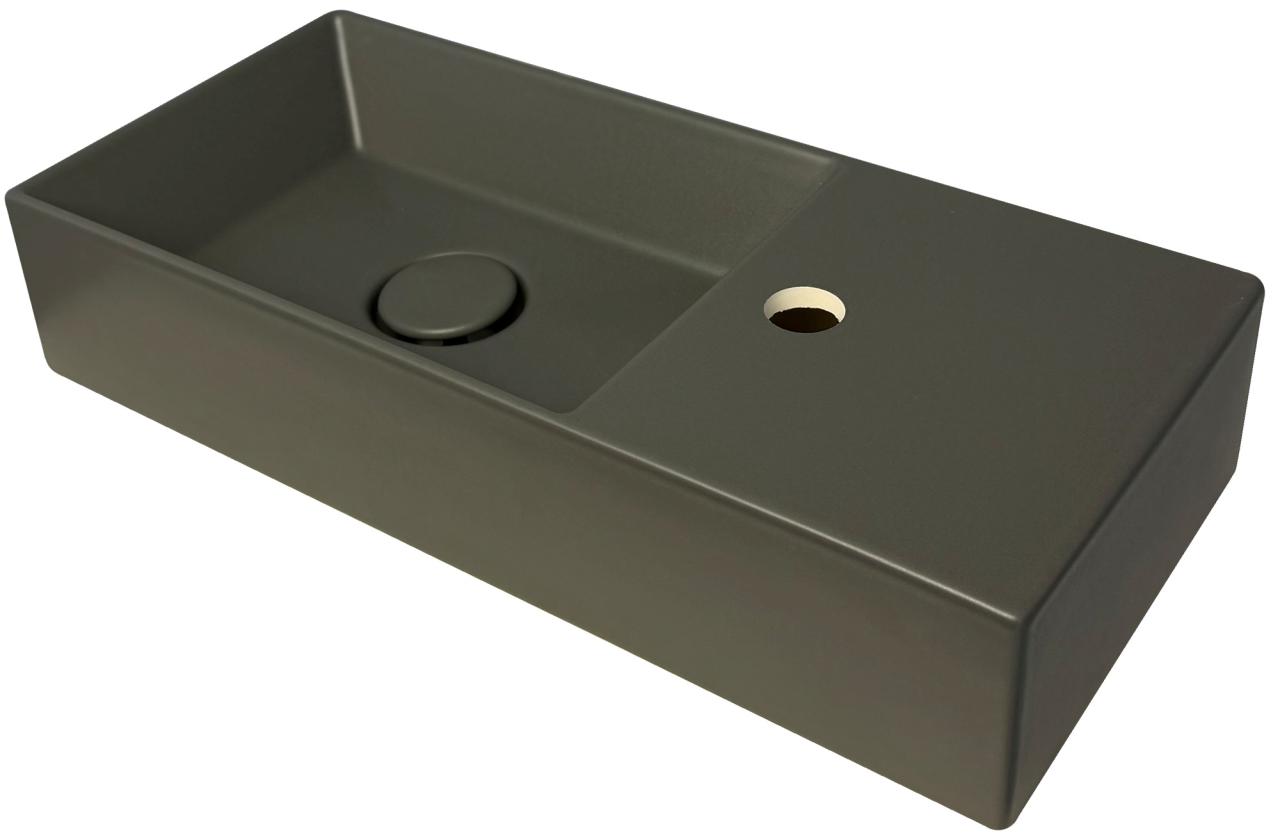 OUTLET Flavio Murano keramisch fontein antraciet wasbakje 55x25 cm met kraangat rechts met plug in zelfde kleur - Productafbeelding 3