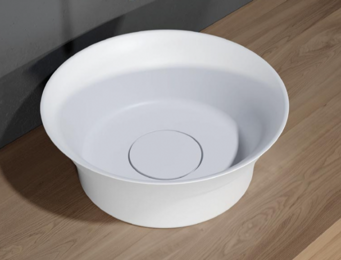 Outlet Riho Barca opbouwwastafel rond mat wit B39,5xH14,5cm met kapje F70022 - Productafbeelding