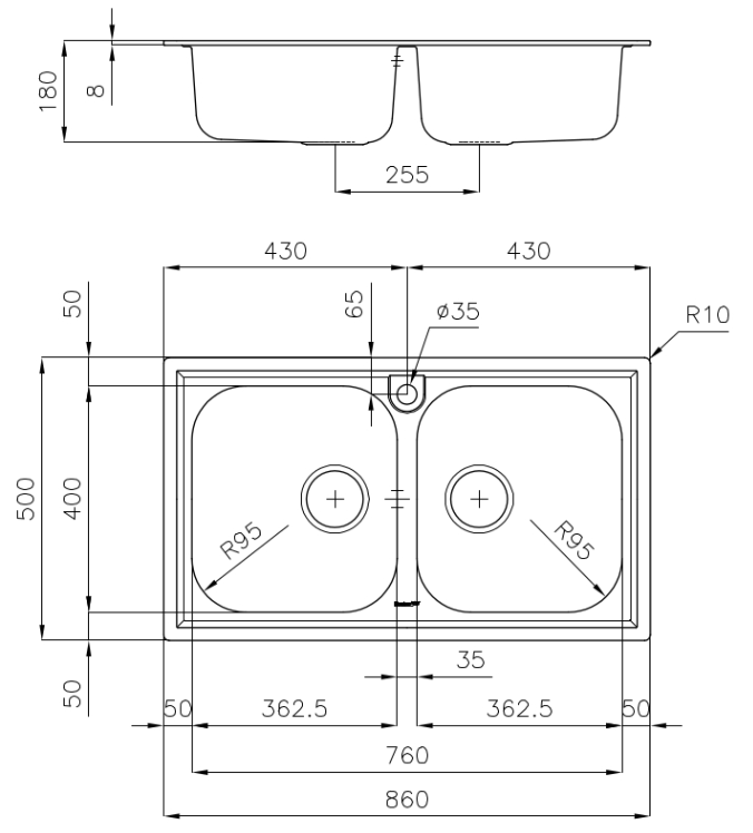 Outlet Deukje bodem Foster Marine RVS 316 Dubbele Spoelbak 86x50 cm Opbouw 1208953745 - Productafbeelding 2