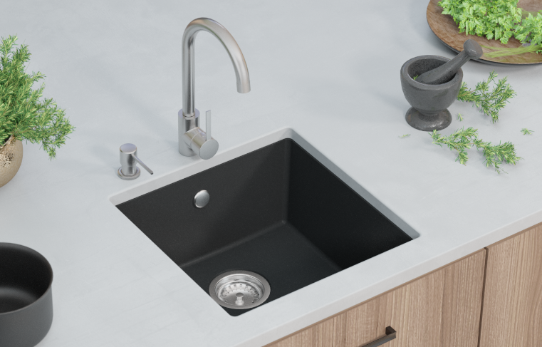 OUTLET GraniteMy Universal Granieten Grijs, donker Spoelbak 40x40 cm  Onderbouw met RVS Plug 1208971810 - Productafbeelding 6