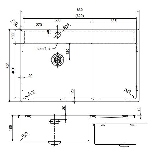 OUTLET Licht Beschadigd Pure.Sink Exclusivo RVS spoelbak met afdruipgedeelte 86x52 cm Tapwing links PEX5086LT-02 - Productafbeelding 3