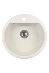 GraniteMy Bremen ronde granieten spoelbak 43 cm wit, opbouw en onderbouw, met kraangatbank en automatische rvs plug 1208971845