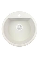 GraniteMy Bremen ronde granieten spoelbak 43 cm wit, opbouw en onderbouw, met kraangatbank en automatische wit plug 1208971850
