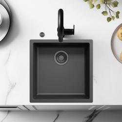 Ausmann Fibre zwarte spoelbak 40x40cm onderbouw, opbouw en vlakinbouw met automatische gun metal plug 1208971854