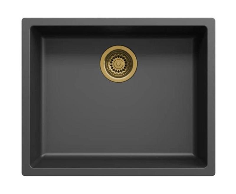 Ausmann Fibre zwarte spoelbak 50x40cm onderbouw, opbouw en vlakbouw met automatische gouden plug 1208971859