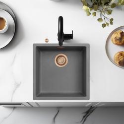 Ausmann Fibre beton grijze spoelbak 40x40cm onderbouw, opbouw en vlakinbouw met automatische koperen plug 1208971912