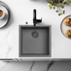 Ausmann Fibre beton grijze spoelbak 40x40cm onderbouw, opbouw en vlakinbouw met automatische gun metal plug 1208971914