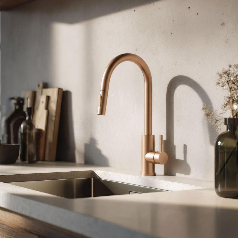 Pure.Sink Elite Steel Stream-S keukenkraan PVD koper met uittrekbare uitloop PS8045-62