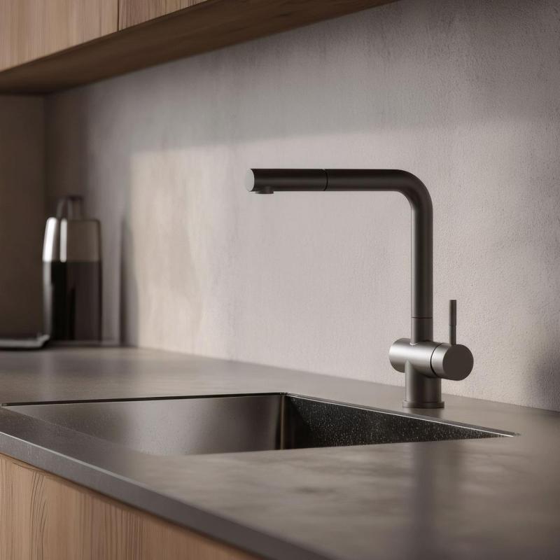 Pure.Sink Elite Steel Pulse-S keukenkraan PVD gun metal met uittrekbare uitloop en sproeistand  PS8500-61