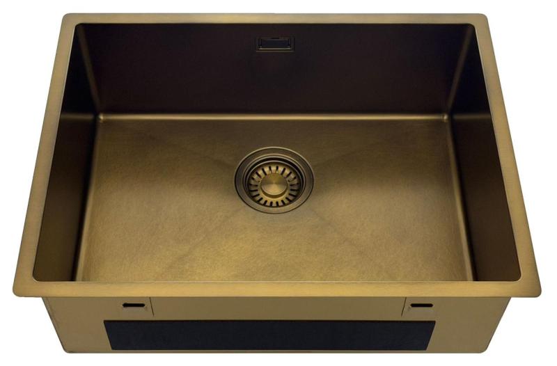 Pure.Sink Luxion PVD Antiek Bronzen spoelbak 55x40 cm onderbouw, vlakinbouw en opbouw  met bodemrek PLX5540-64