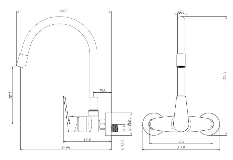 Aquanello Casa Muur Keukenkraan Chroom met Hoge Flexibele Uitloop CR-1301-CS