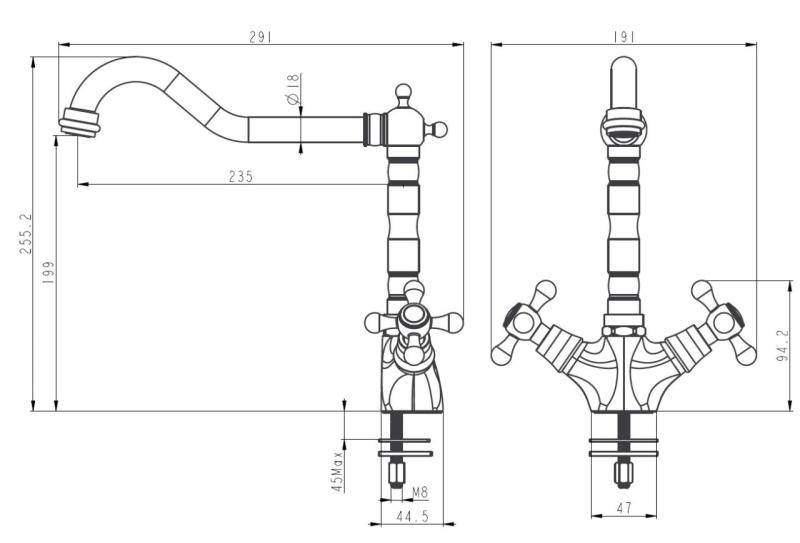 Aquanello Heritage Ascot Klassieke Keuken Nostalgische Keukenkraan Brons met Haakse Uitloop BN-4002-HA