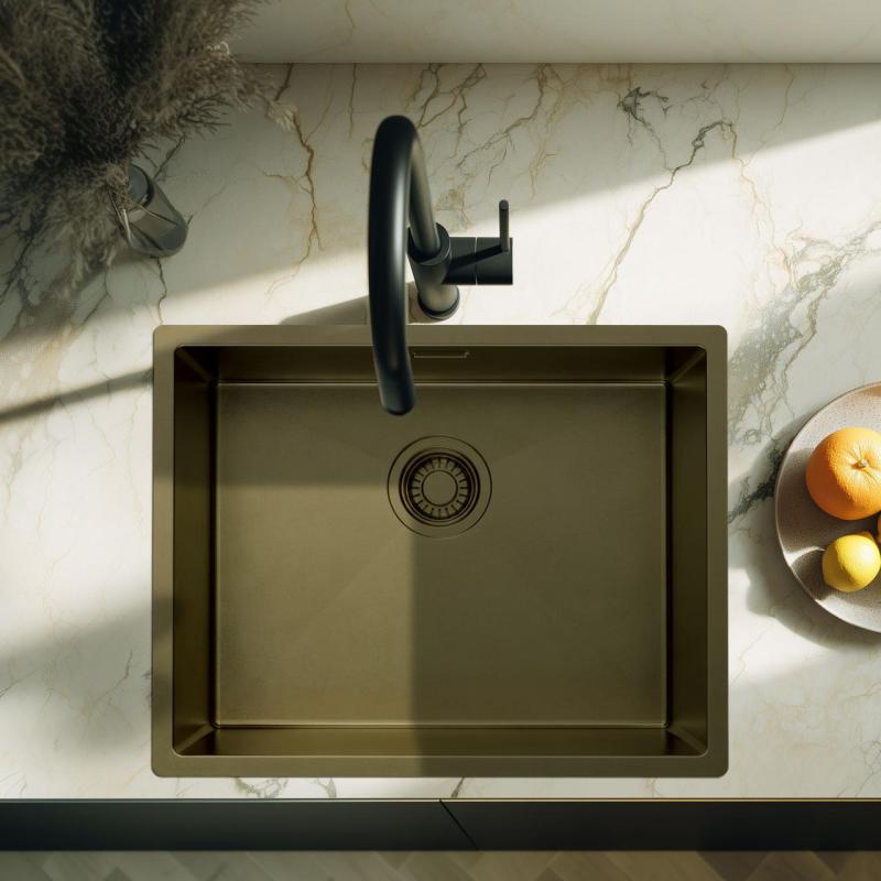 Pure.Sink Luxion PVD Antiek Bronzen spoelbak 50x40 cm onderbouw met bodemrek PLX5040-64