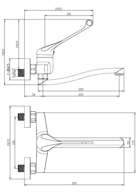 Aquanello Medic Keuken Muurkraan met Lange Hendel Zwart BL-1005-MD