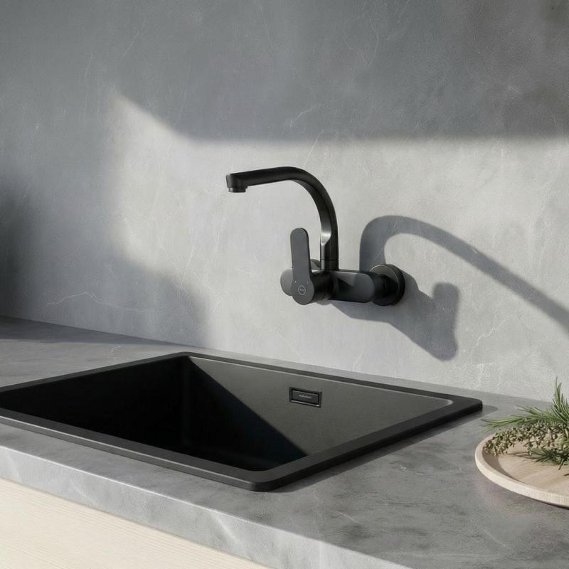 Aquanello Casa Keuken Muurkraan  met Bovenuitloop Zwart BL-1003-CS